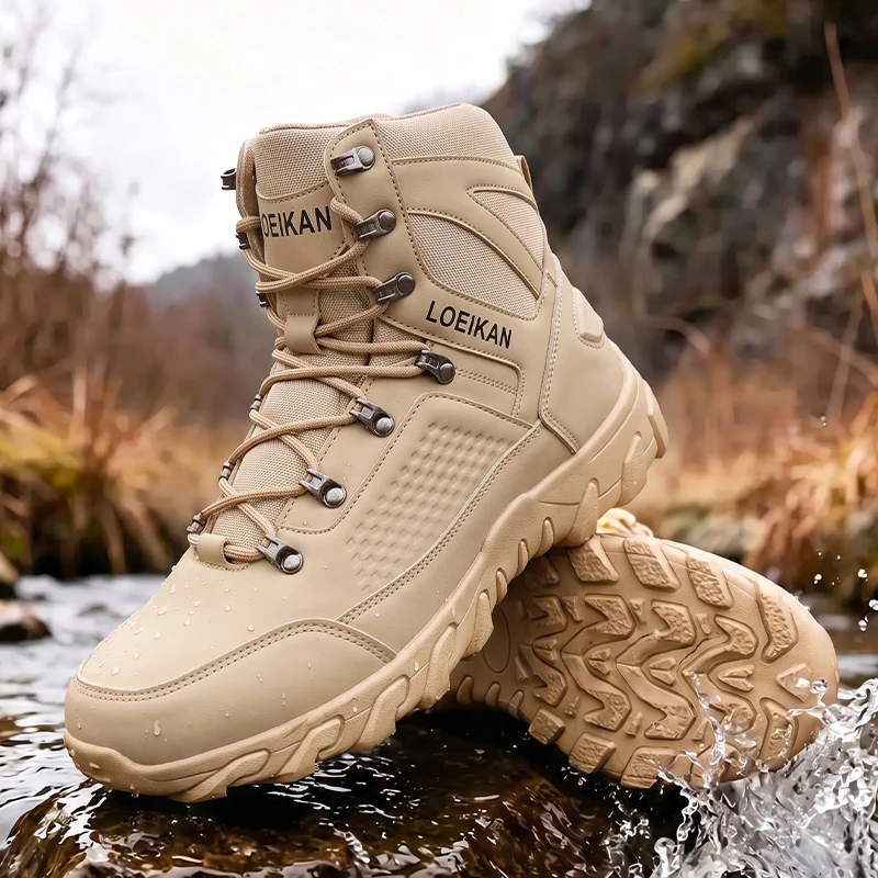 Kids Outdoor Shoes - Men High‑cut Tactical Boots PU Mesh