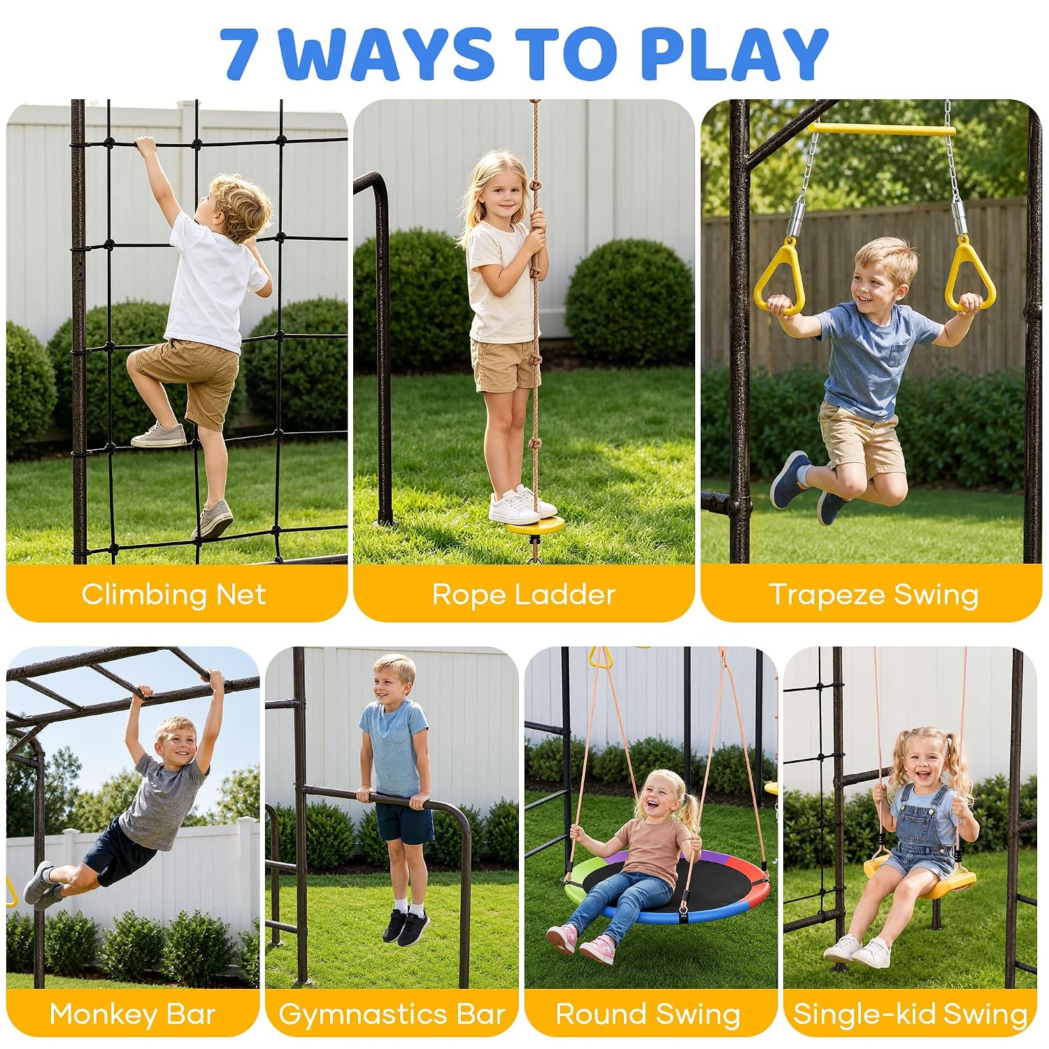 Kids Outdoor Jungle Gym - 7-in-1 Outdoor Jungle Gym Monkey Bar