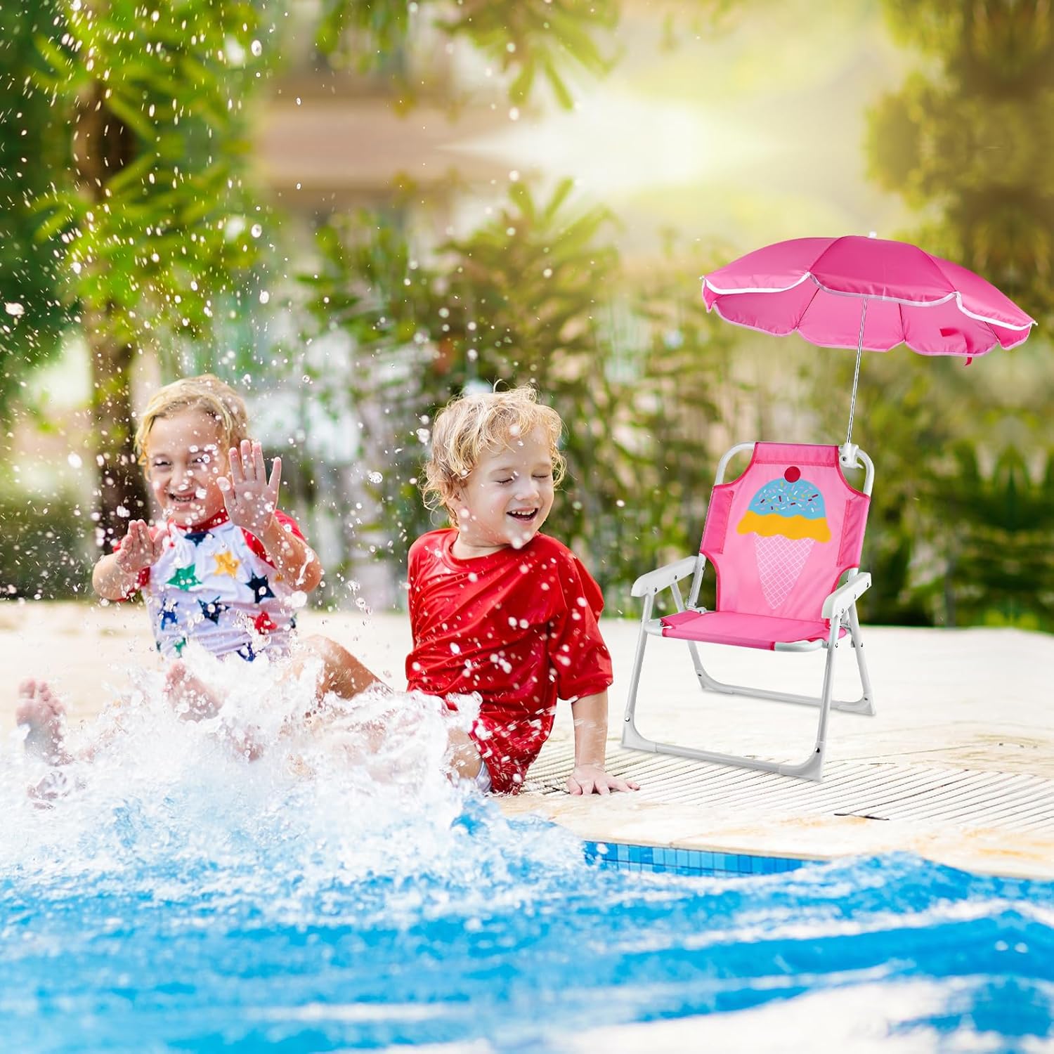 1 Set Folding Beach Chair with - Kids Outdoor Umbrella Chair ulasan dan harga